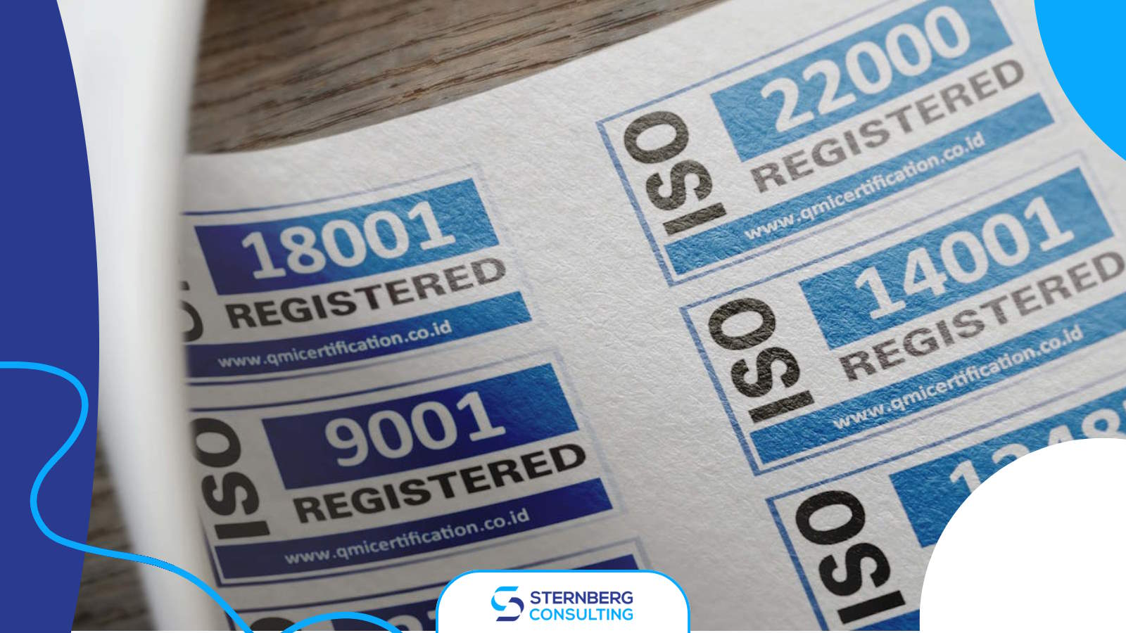 sheet of paper with ISO registered standard stickers