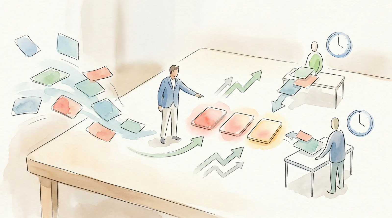 Management, Qualitätsverantwortliche und Prozessverantwortliche stimmen Verbesserungsmaßnahmen und Ressourcen für das QMS gemeinsam ab.